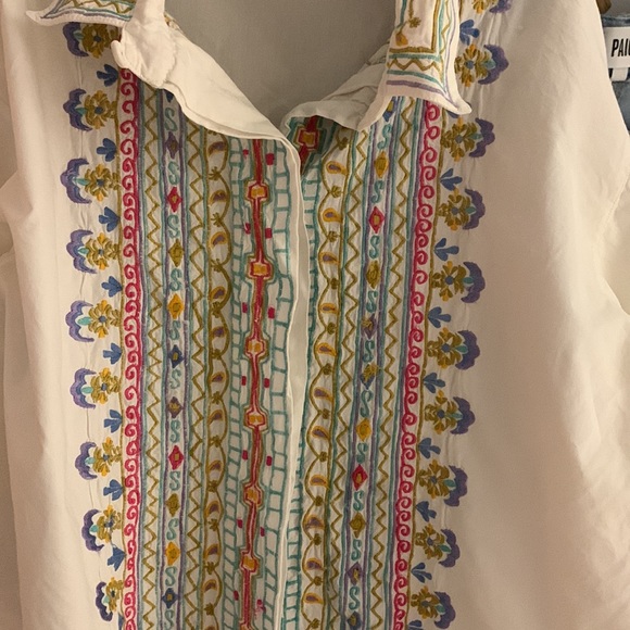 PAIGE light Jean color Joggers with vintage embroidery button down shirt - Picture 4 of 16